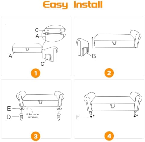 55" storage ottoman bench, corduroy end of bed showing dimensions