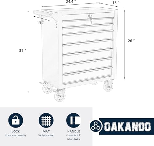 7-drawer metal rolling tool chest with wheels,tool storage shown in use