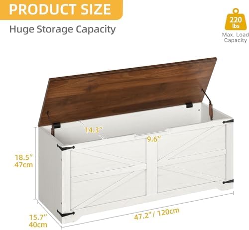 dwvo storage bench 47.2", hidden storage, slow-close hinges shown in use
