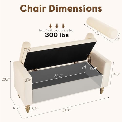 storage ottoman bench, upholstered end of bed bench shown in use