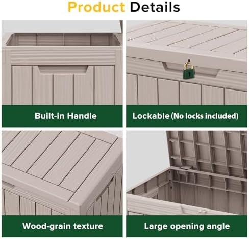 easyup 50 gallon outdoor storage box waterproof lockable showing dimensions
