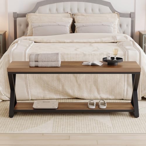 ibf rustic entryway bench with storage, rustic oak on a desk or shelf