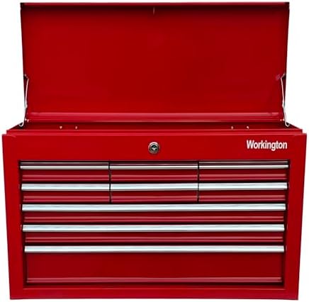 workington portable metal tool chest with 9 drawers, close-up detail