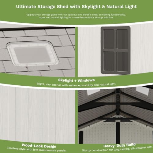 patiowell 10x14 ft resin outdoor storage shed with on a desk or shelf