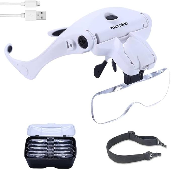 YOCTOSUN LED Head Magnifier, Rechargeable Hands Free Headband Magnifying Glasses by YOCTOSUN