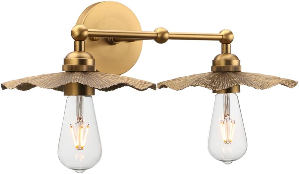2-Head Wall Sconce Lamps Flower Design, Brass Bathroom Vanity Wall Light Above Mirror Lighting Fixture, Hardwired Metal Home Decor for Living Room Farmhouse Kitchen Lights