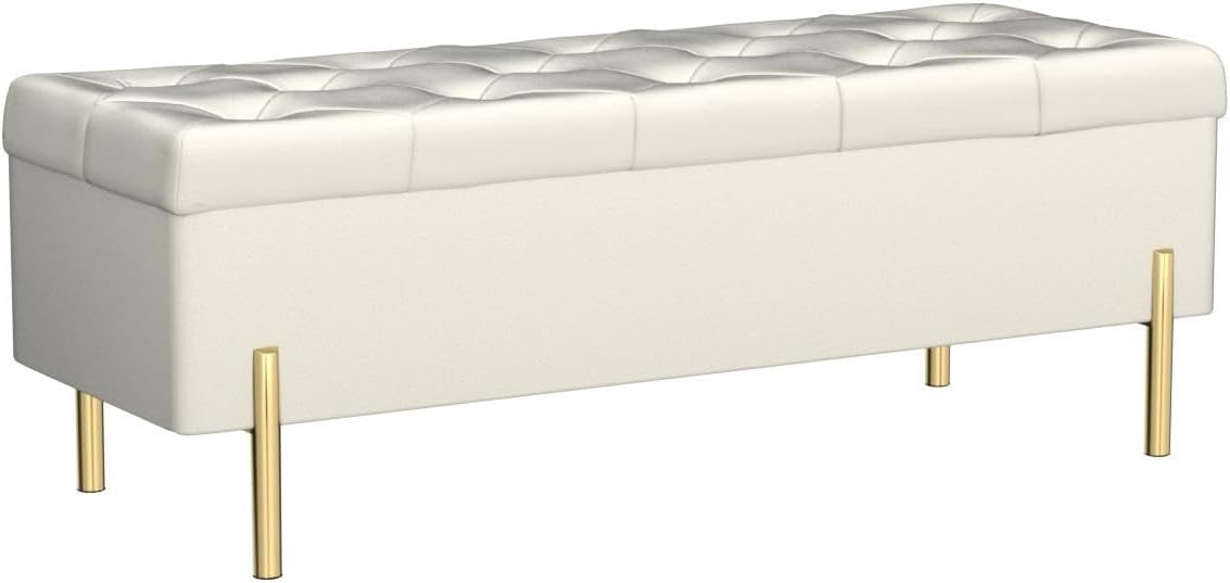 velvet storage bench ottoman, 45.6-inch end of bed, side view