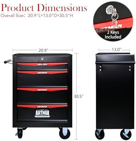 runboll 4 drawer rolling tool chest with locker, close-up detail
