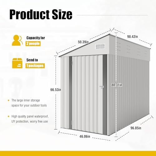 yopto 4×8 ft outdoor metal storage shed,heavy-duty lean, side view