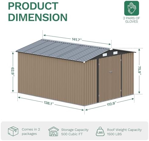 jummico 10x12 ft outdoor storage shed, heavy duty shown in use