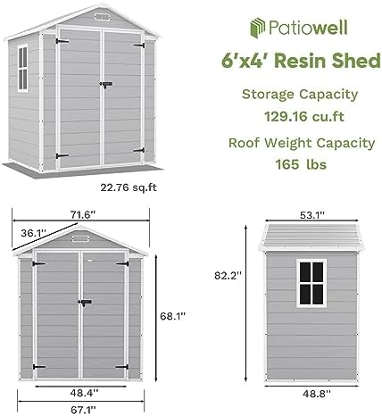patiowell 6x4 ft resin outdoor storage shed with shown in use