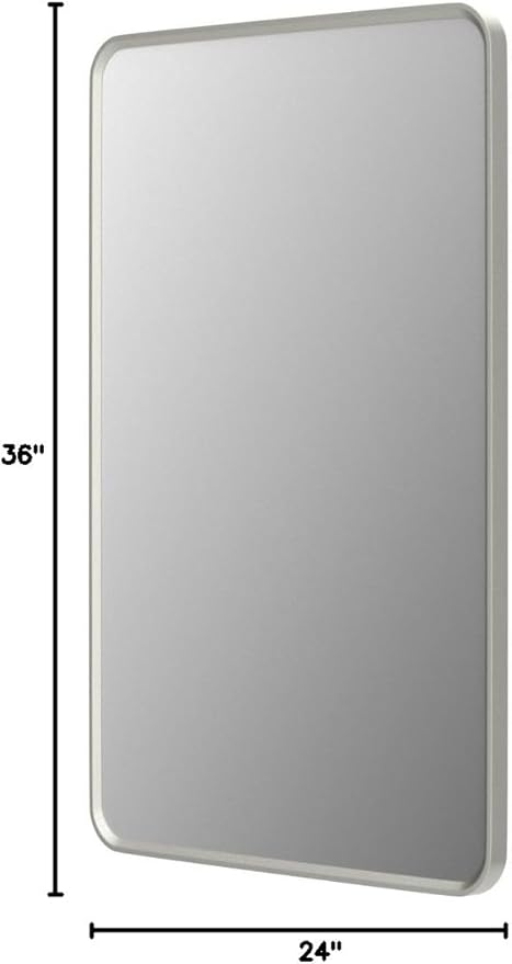 24x36 Inch Silver Framed Mirror, Brushed Nickel, Rounded Rectangle Mirror - Image 8