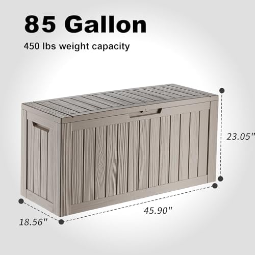 125gal outdoor storage box, lockable deck box shown in use