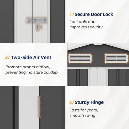 udpatio 6x4 ft metal storage shed,outdoor shed,garden shed showing dimensions