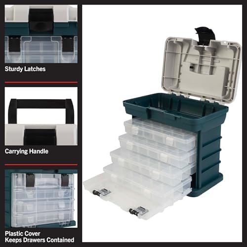 stalwart portable tool box small parts organizer, gray, side view