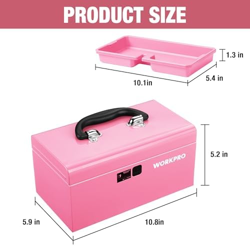 workpro 10.8" mini metal tool box with removable shown in use