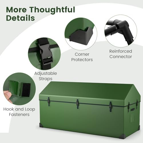 goplus outdoor storage box, 174 gallon all weather showing dimensions