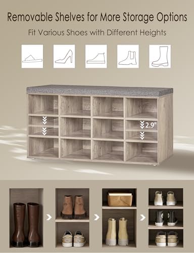 dinzi lvj shoe storage bench with cushion, 40.9" showing dimensions