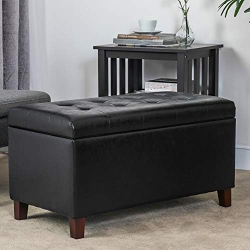 asense storage ottoman bench, 33" faux leather upholstered, view 9