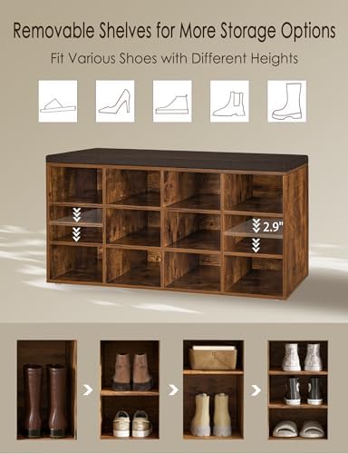 dinzi lvj shoe storage bench with cushion, 40.9", front angle view
