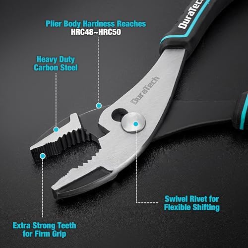 DURATECH 8 Inch Slip Joint Pliers, Pliers Tool with Comfortable TPR Handle, High Carbon Steel, Strong Sharp Teeth, Pliers for Tightening, Loosening and Gripping Nuts and Bolts (Pack of 2)