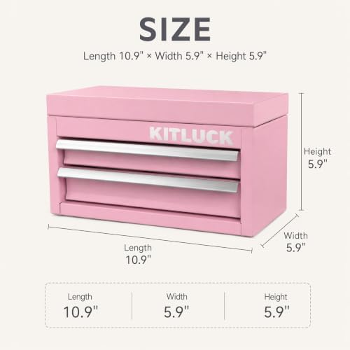 kitluck mini metal tool box, 2-drawer top chest shown in use