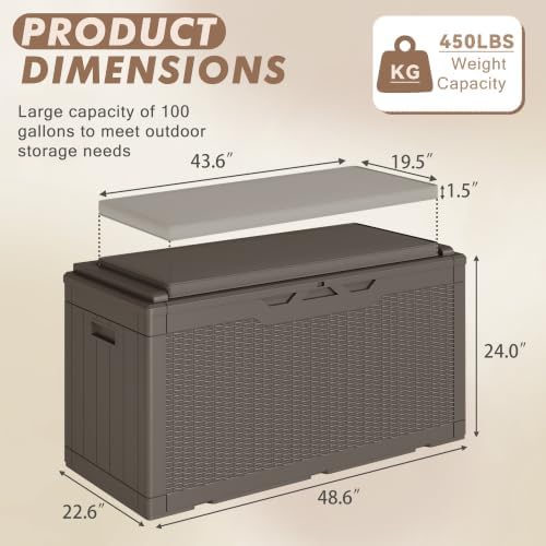 devoko 100 gallon deck box waterproof outdoor storage, side view