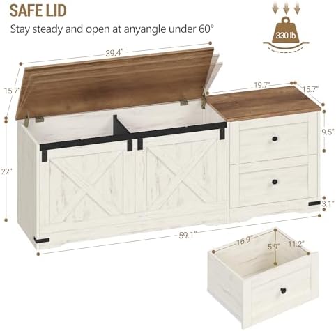 hzuaneri 59" farmhouse storage chest with 2 drawers, close-up detail
