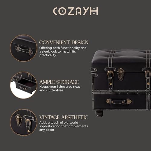 cozayh vintage storage bench upholstered mid-century storage ottoman, side view