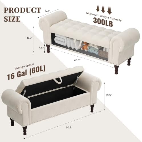 youdenova 60" ottoman with storage, upholstered storage ottoman shown in use