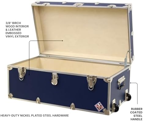 rhino large essential trunk with wheels, camp footlocker, close-up detail