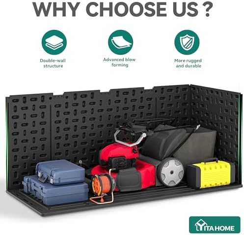 yitahome 260 gallon large deck box with divider showing dimensions