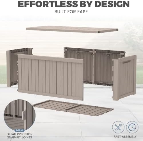 320 gallon outdoor storage box waterproof, lockable resin, front angle view