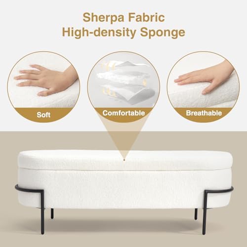 fivewillowise 52 inch sherpa storage ottoman bench,end of on a desk or shelf