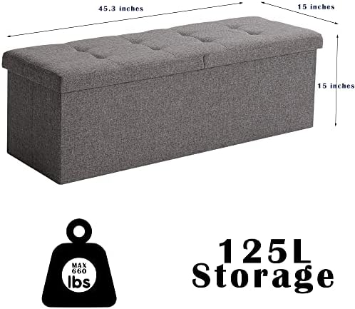 storage ottoman bench foldable footrest foot stool, 45", close-up detail