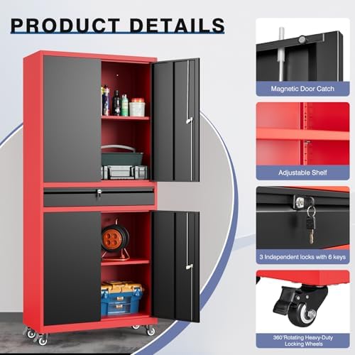 metal garage storage cabinet with wheels, rolling garage, side view