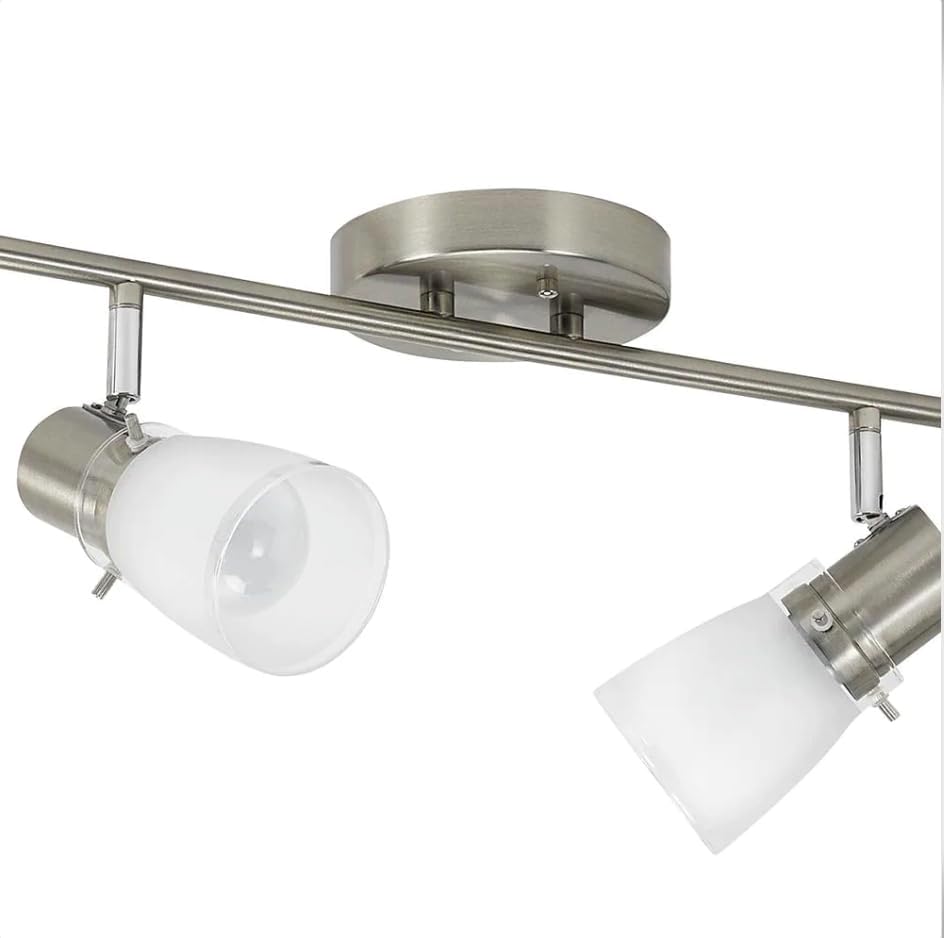 6-Light Decorative Track Lighting Kit, Brushed Steel Finish Flush Mount Ceiling Light Fixture with Frosted Glass Shades, Foldable Z-Bar, E26 Adjustable Heads Provide Directional Light