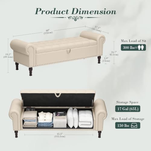 apicizon 60” bench with storage, faux leather ottoman shown in use