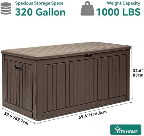 yitahome 320 gallon double-wall deck box with divider on a desk or shelf