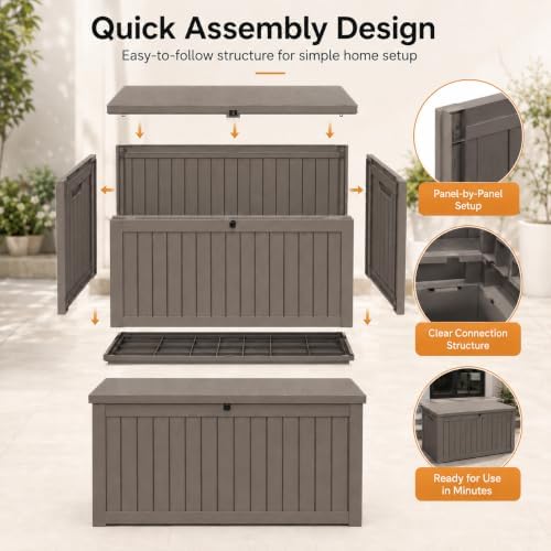 outdoor storage box resin deck box waterproof gray, view 9