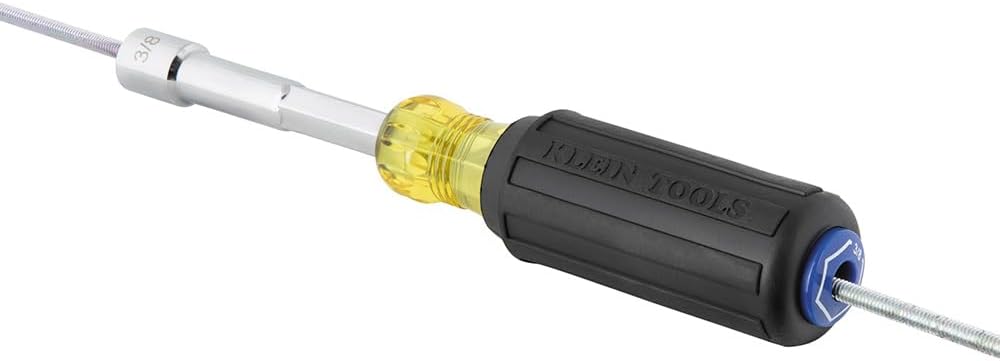 Klein Tools 65438 Heavy-Duty Hollow Shaft Nut Driver, Color-Coded 3/8-Inch Hex, Pass Through Design, 6-Point Socket, and Cushion-Grip Handle