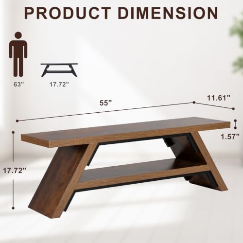2-tier shoe storage bench, 55" large solid wood shown in use