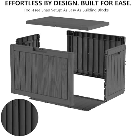 outdoor storage box, 50 gallon waterproof deck box, front angle view