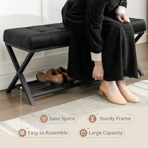 lue bona 44.5” end of bed bench with, side view
