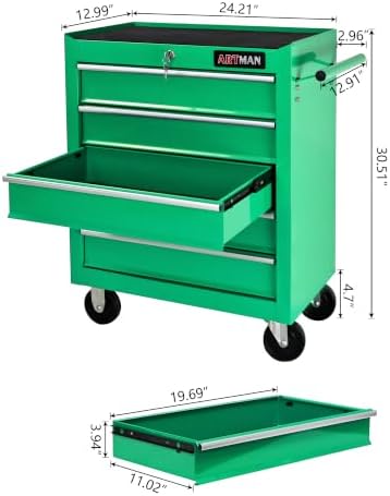 5 drawers rolling tool chest on wheels, multifunctional, close-up detail
