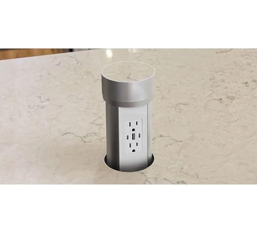 Kitchen Countertop Hidden Power Outlet w/USB, Motorized Pop Up, Custom Top by LewElectric