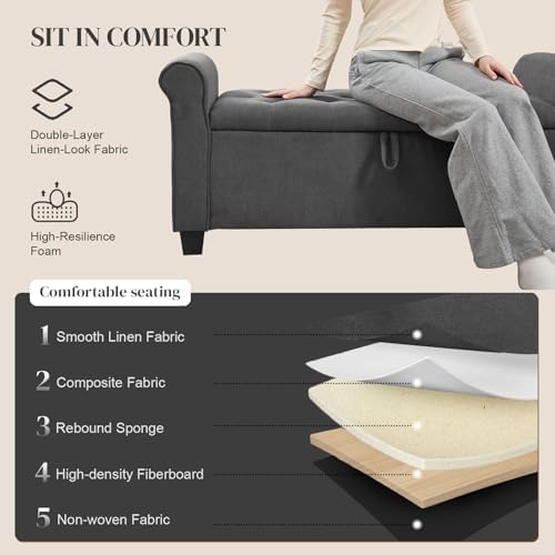 49" ottoman with storage, end of bed storage showing dimensions