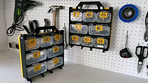 hardware tackle box storage with patented removable compartment showing dimensions