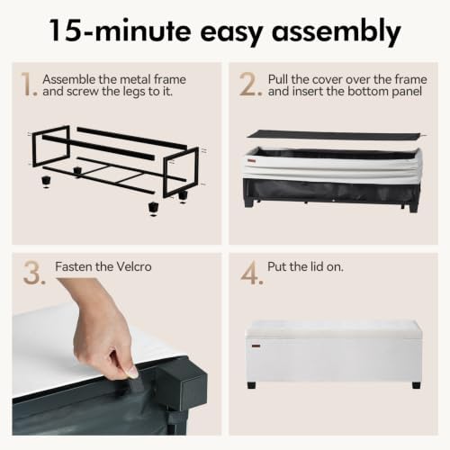 abheng velvet storage ottoman bench with legs,43.5”w x, side view