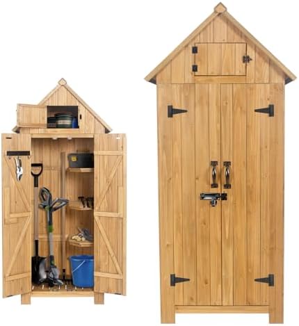 wooden outdoor storage shed with double doors,70” tall, main product view